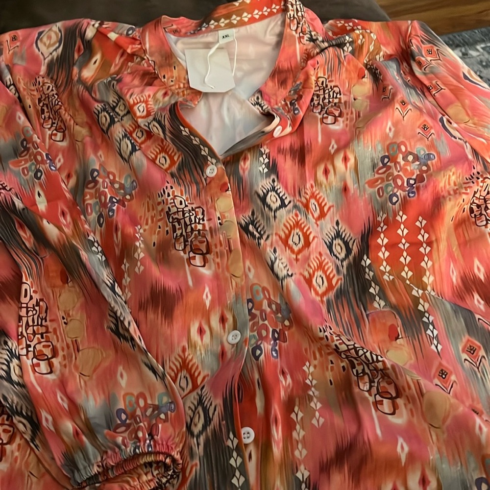 Unnamed Brand Top  NWT orange XXL Button Up with elbow length elastic sleeves